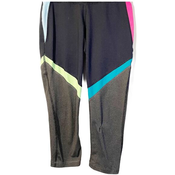 Fila Neon Colorblock Black Cropped Active Workout Yoga Leggings Women's Size XS - Picture 3 of 6
